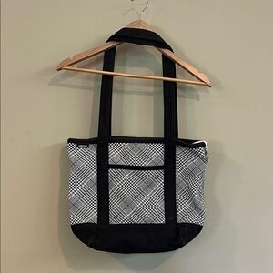 Lands’ End Black and White Women's Plaid Tote Bag